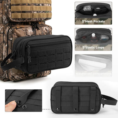 Hanging Toiletry Bag for Men Women, Travel Makeup with Mirror and Hook, EDC Military Tool Pouches Small Dopp Kit Mens Shaving Kit Travel shower Bags Black