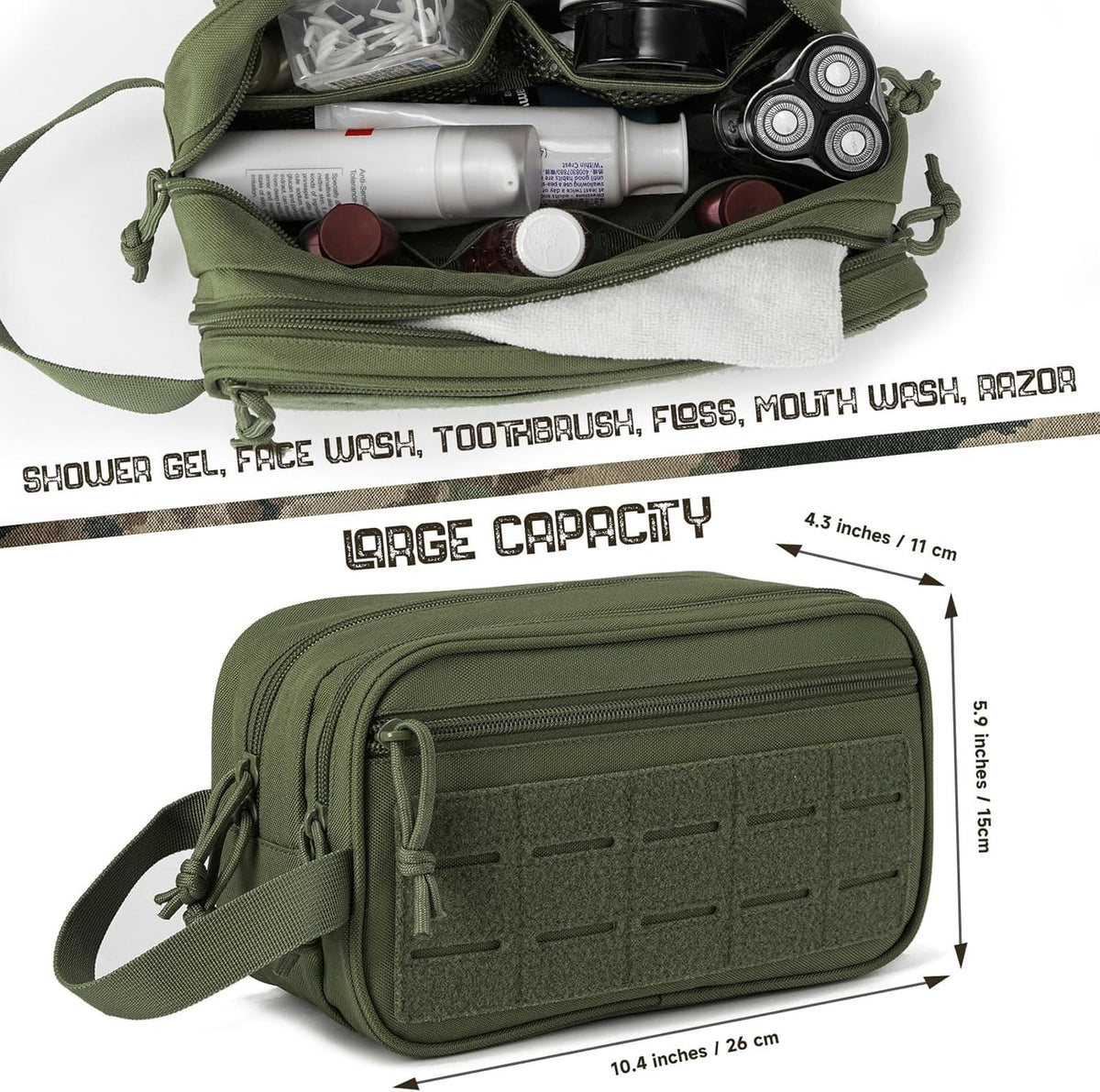 Hanging Toiletry Bag for Men Women, Travel Makeup with Mirror and Hook, EDC Military Tool Pouches Small Dopp Kit Mens Shaving Kit Travel shower Bags Black