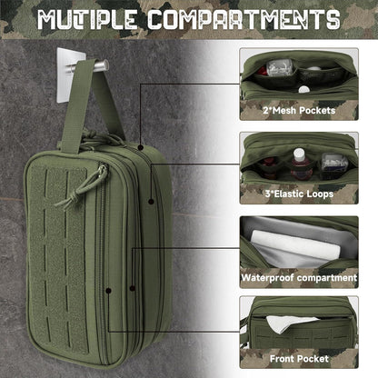 Hanging Toiletry Bag for Men Women, Travel Makeup with Mirror and Hook, EDC Military Tool Pouches Small Dopp Kit Mens Shaving Kit Travel shower Bags Black