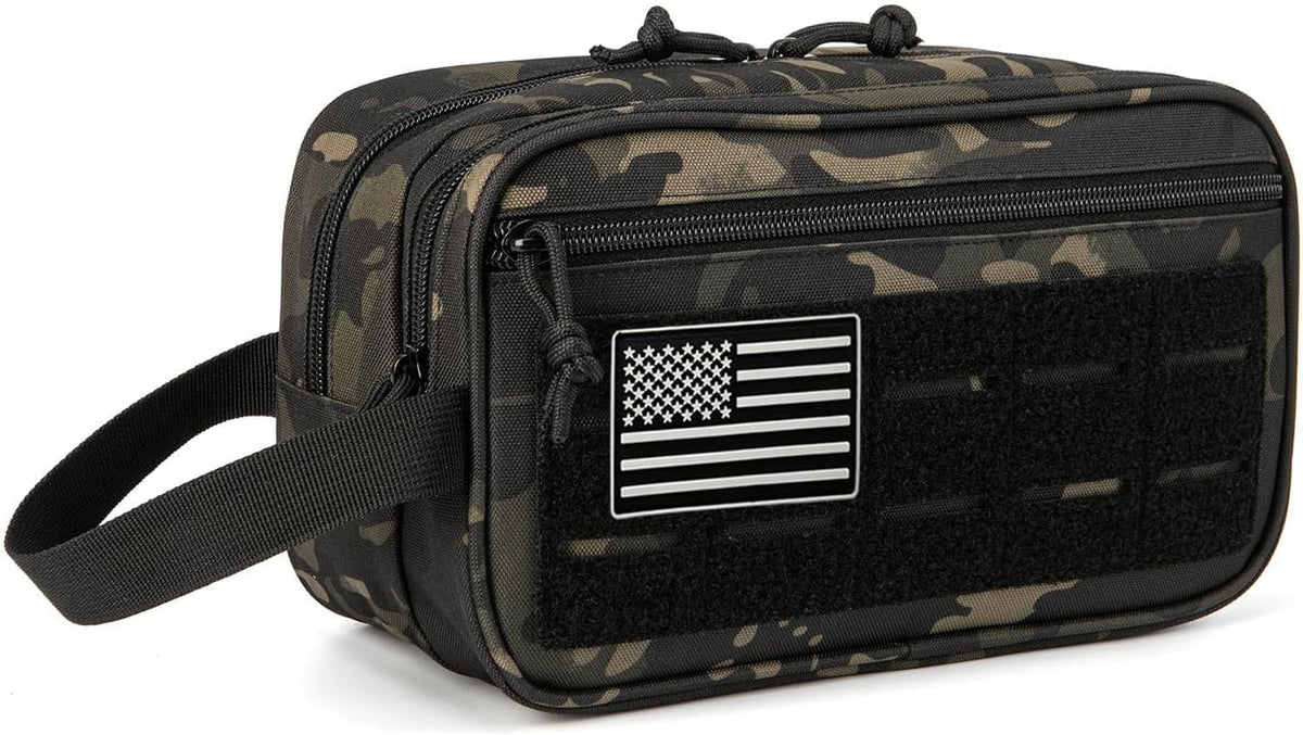 Hanging Toiletry Bag for Men Women, Travel Makeup with Mirror and Hook, EDC Military Tool Pouches Small Dopp Kit Mens Shaving Kit Travel shower Bags Black