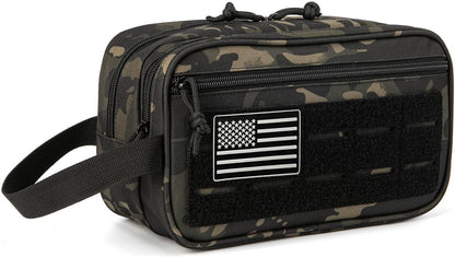 Hanging Toiletry Bag for Men Women, Travel Makeup with Mirror and Hook, EDC Military Tool Pouches Small Dopp Kit Mens Shaving Kit Travel shower Bags Black