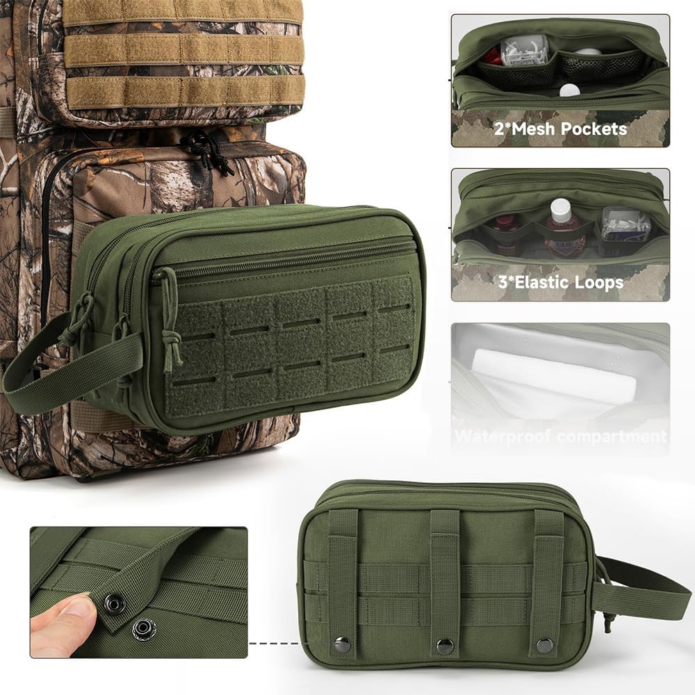 Hanging Toiletry Bag for Men Women, Travel Makeup with Mirror and Hook, EDC Military Tool Pouches Small Dopp Kit Mens Shaving Kit Travel shower Bags Black