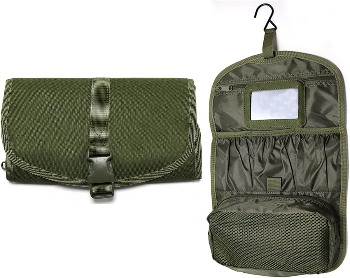 Hanging Toiletry Bag for Men Women, Travel Makeup with Mirror and Hook, EDC Military Tool Pouches Small Dopp Kit Mens Shaving Kit Travel shower Bags Black