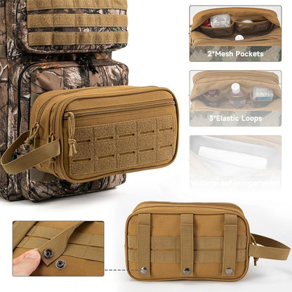 Hanging Toiletry Bag for Men Women, Travel Makeup with Mirror and Hook, EDC Military Tool Pouches Small Dopp Kit Mens Shaving Kit Travel shower Bags Black