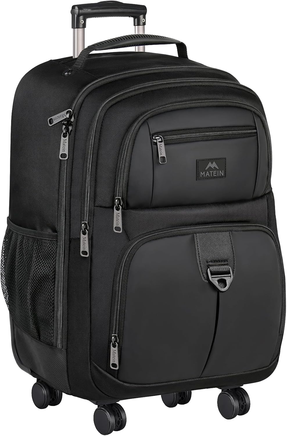 Rolling Backpack with 4 Wheels, 17 inch Spinner Backpack for Men | Water Resisatnt Large Busines Travel Wheeled Bag, Airline Approved Roller Carry on Luggage Suitcase Bag, Black