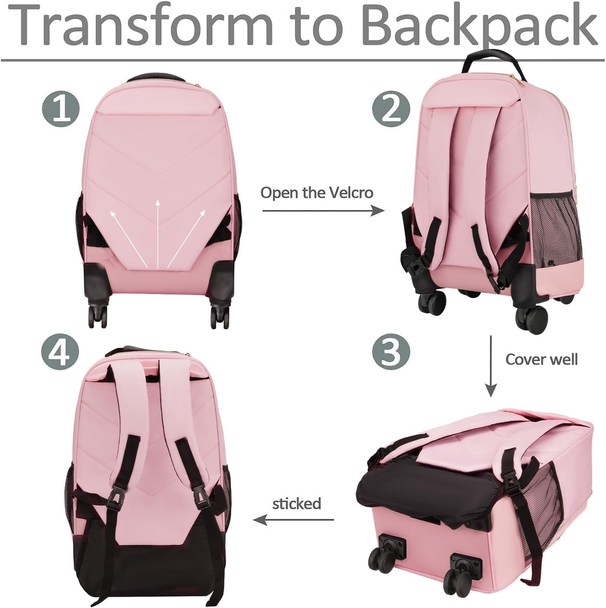 Rolling Backpack with 4 Wheels, 17 inch Spinner Backpack for Men | Water Resisatnt Large Busines Travel Wheeled Bag, Airline Approved Roller Carry on Luggage Suitcase Bag, Black