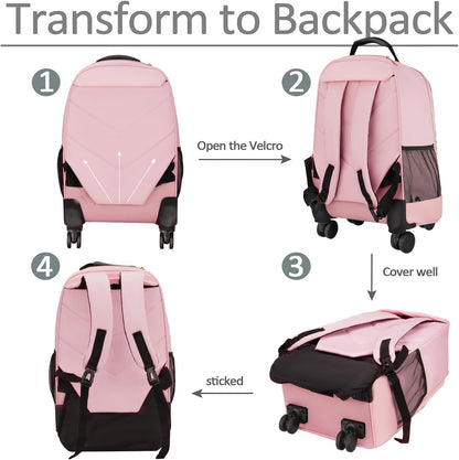 Rolling Backpack with 4 Wheels, 17 inch Spinner Backpack for Men | Water Resisatnt Large Busines Travel Wheeled Bag, Airline Approved Roller Carry on Luggage Suitcase Bag, Black
