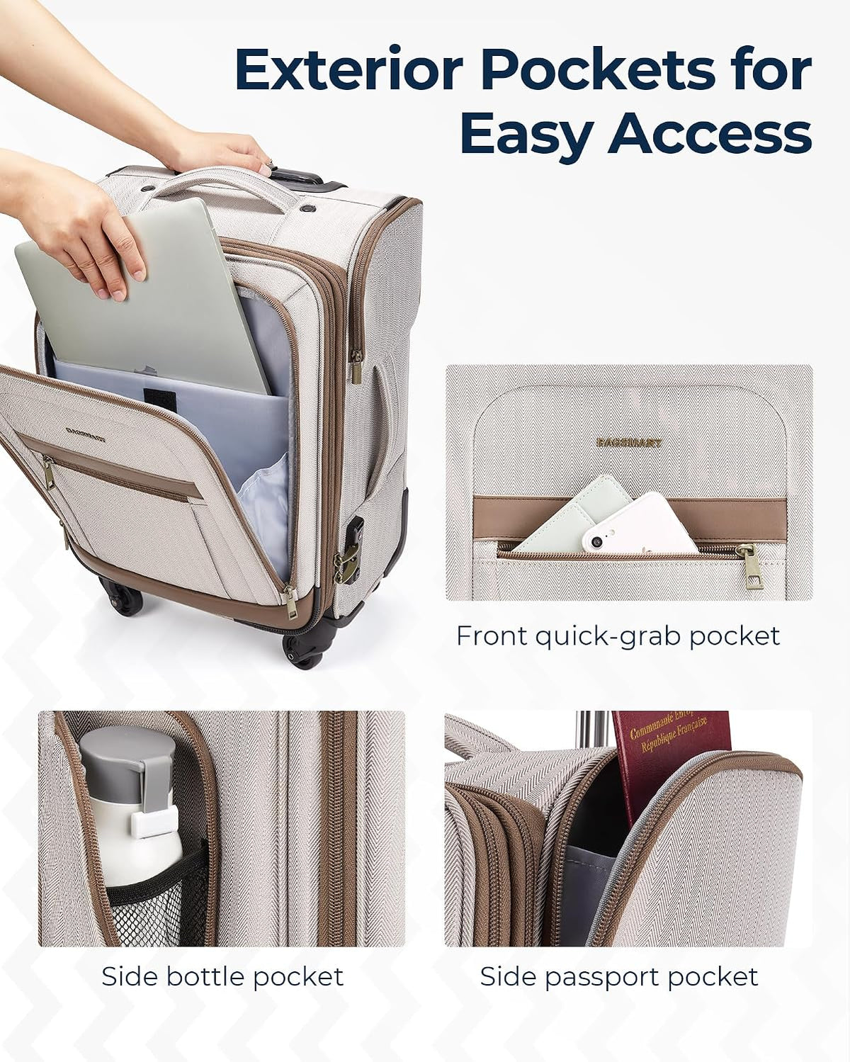 Carry-On Luggage Airline Approved, 20 inch Expandable Suitcase with Duffel bag, Softside Lightweight Suitcases with Spinner Wheels, light tan