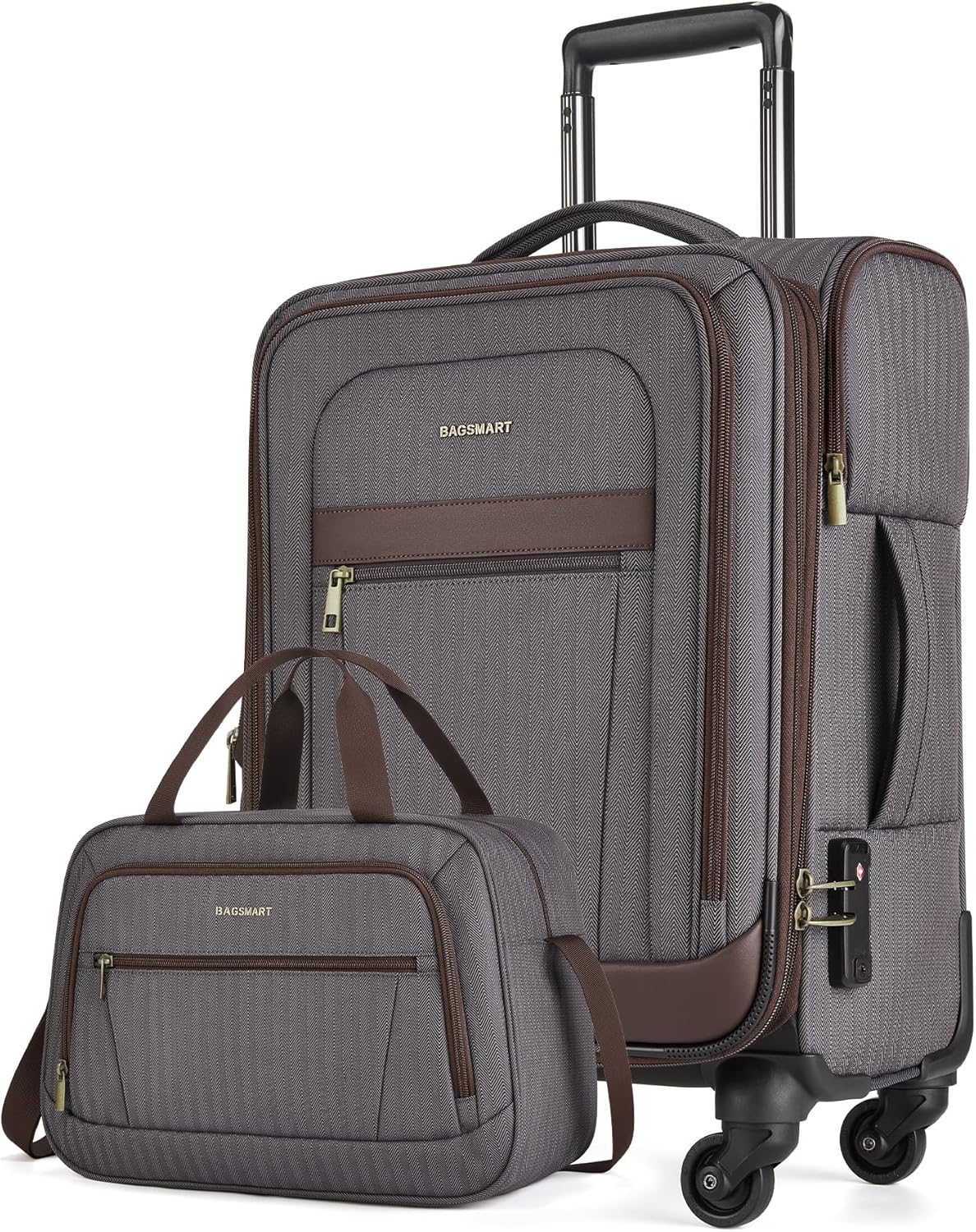 Carry-On Luggage Airline Approved, 20 inch Expandable Suitcase with Duffel bag, Softside Lightweight Suitcases with Spinner Wheels, light tan