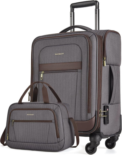 Carry-On Luggage Airline Approved, 20 inch Expandable Suitcase with Duffel bag, Softside Lightweight Suitcases with Spinner Wheels, light tan