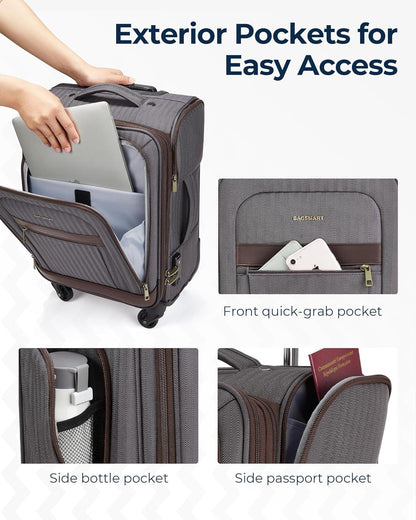 Carry-On Luggage Airline Approved, 20 inch Expandable Suitcase with Duffel bag, Softside Lightweight Suitcases with Spinner Wheels, light tan