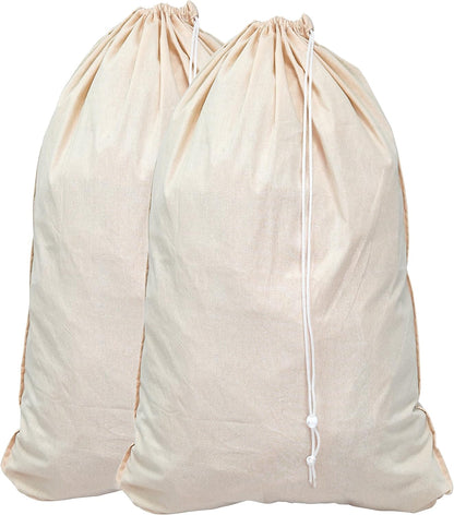 Extra Large Natural Cotton Laundry Bag, Beige (28" x 36") - 2 Pack
