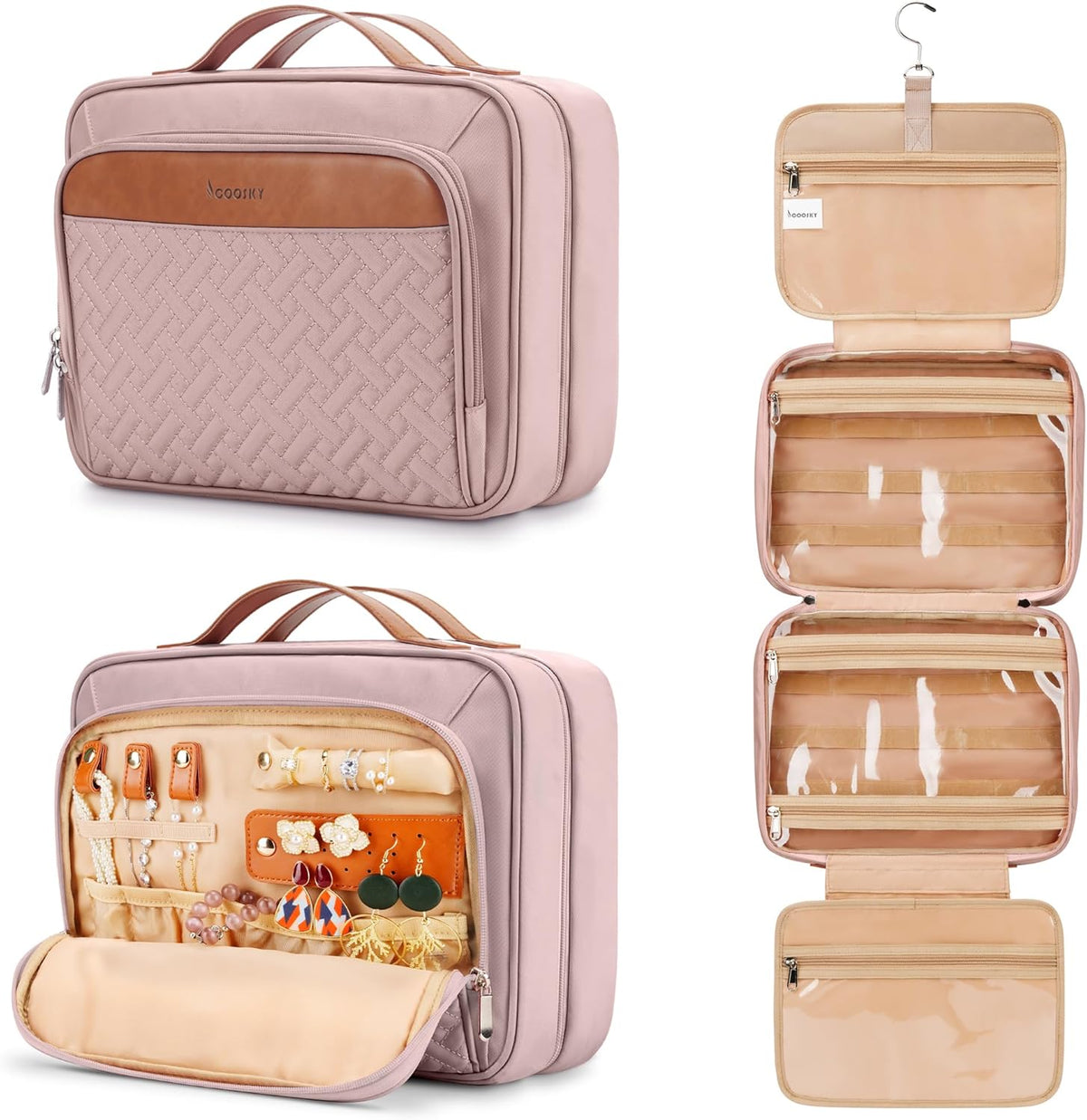 Travel Hanging Toiletry Bag for Women, Cruise Ship Essentials, with Jewelry Organizer, Extra Large Makeup Dopp Kit, Waterproof Cosmetic Bags, Toiletries Kit Set with Trolley Belt, Blue