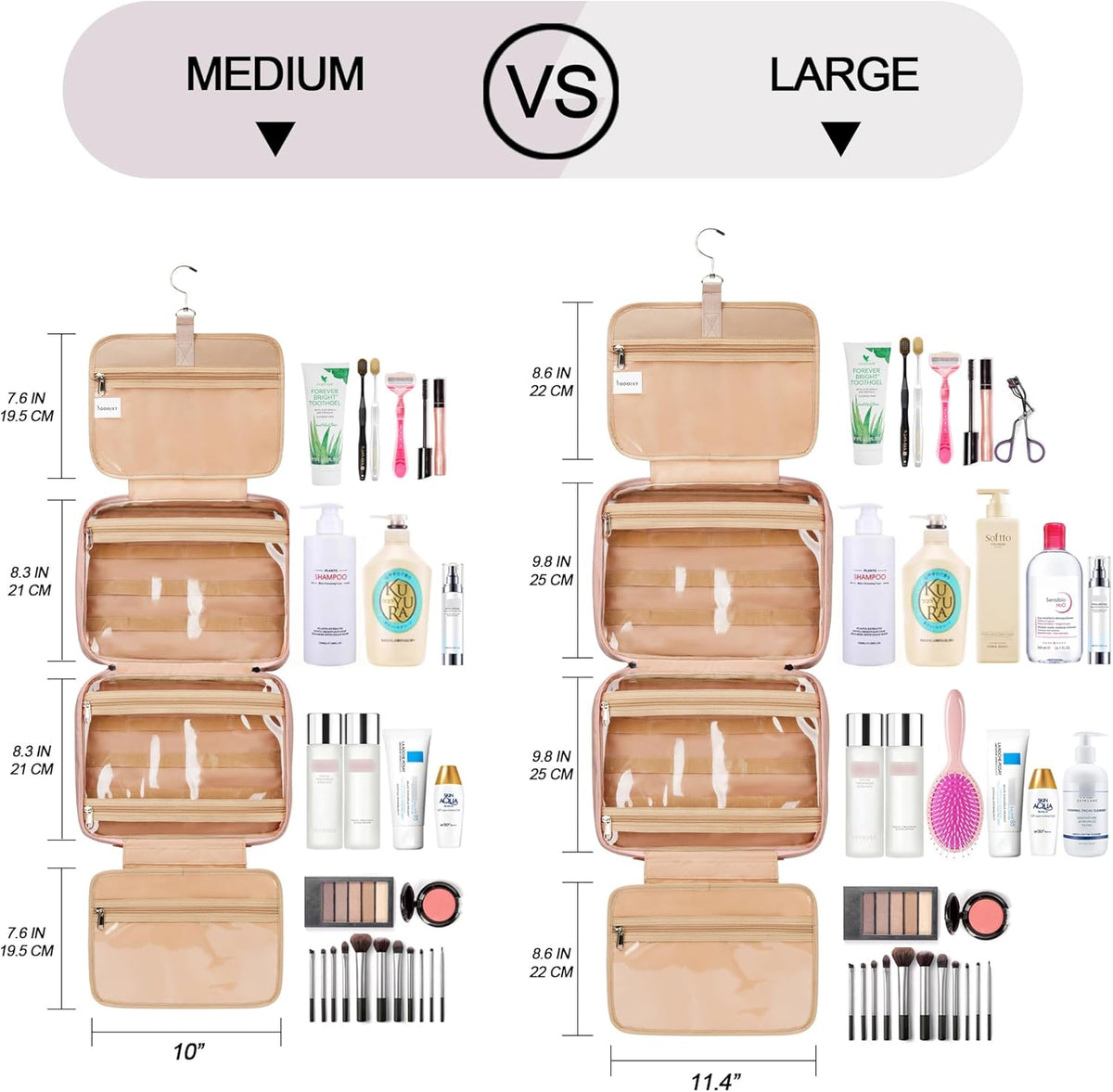 Travel Hanging Toiletry Bag for Women, Cruise Ship Essentials, with Jewelry Organizer, Extra Large Makeup Dopp Kit, Waterproof Cosmetic Bags, Toiletries Kit Set with Trolley Belt, Blue