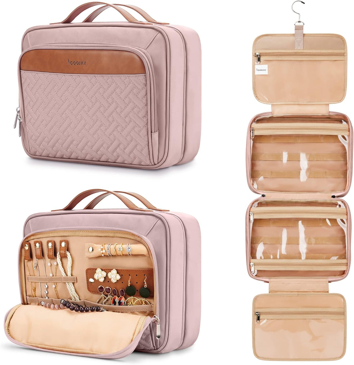 Travel Hanging Toiletry Bag for Women, Cruise Ship Essentials, with Jewelry Organizer, Extra Large Makeup Dopp Kit, Waterproof Cosmetic Bags, Toiletries Kit Set with Trolley Belt, Blue