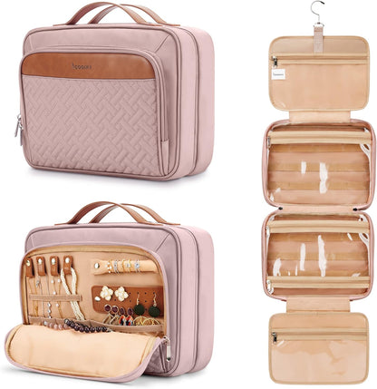 Travel Hanging Toiletry Bag for Women, Cruise Ship Essentials, with Jewelry Organizer, Extra Large Makeup Dopp Kit, Waterproof Cosmetic Bags, Toiletries Kit Set with Trolley Belt, Blue