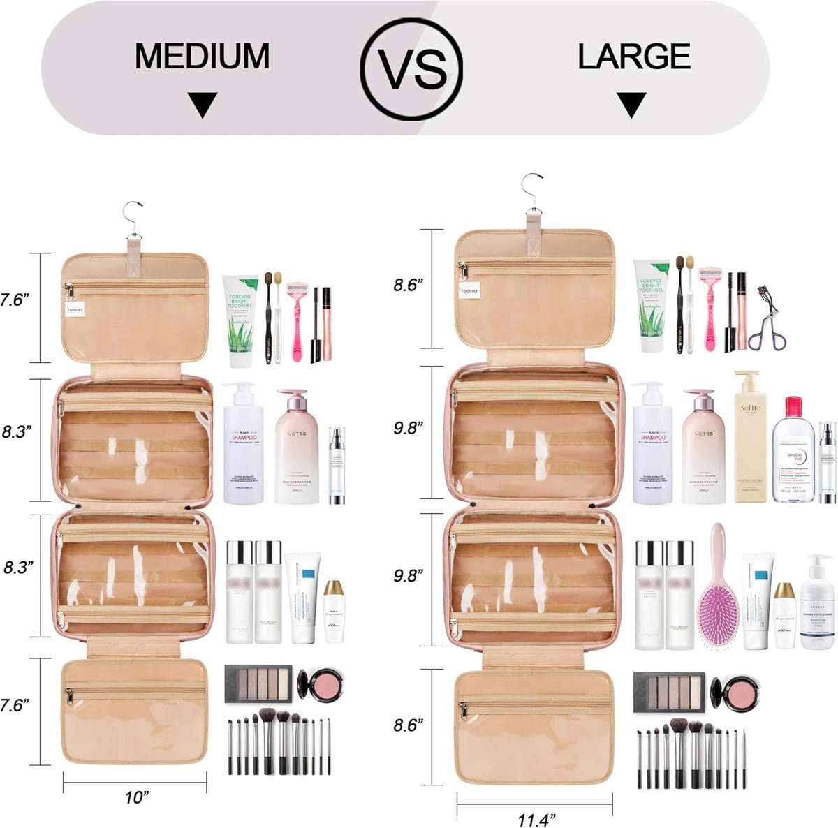 Travel Hanging Toiletry Bag for Women, Cruise Ship Essentials, with Jewelry Organizer, Extra Large Makeup Dopp Kit, Waterproof Cosmetic Bags, Toiletries Kit Set with Trolley Belt, Blue