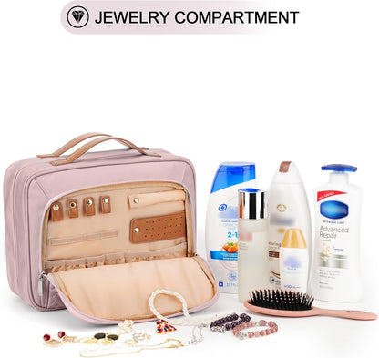 Travel Hanging Toiletry Bag for Women, Cruise Ship Essentials, with Jewelry Organizer, Extra Large Makeup Dopp Kit, Waterproof Cosmetic Bags, Toiletries Kit Set with Trolley Belt, Blue