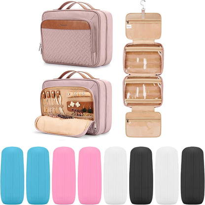 Travel Hanging Toiletry Bag for Women, Cruise Ship Essentials, with Jewelry Organizer, Extra Large Makeup Dopp Kit, Waterproof Cosmetic Bags, Toiletries Kit Set with Trolley Belt, Blue
