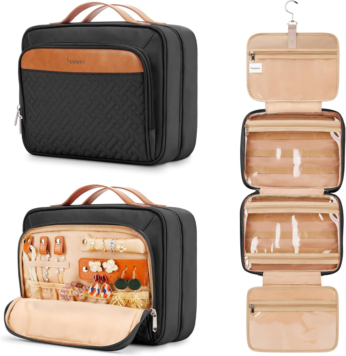 Travel Hanging Toiletry Bag for Women, Cruise Ship Essentials, with Jewelry Organizer, Extra Large Makeup Dopp Kit, Waterproof Cosmetic Bags, Toiletries Kit Set with Trolley Belt, Blue