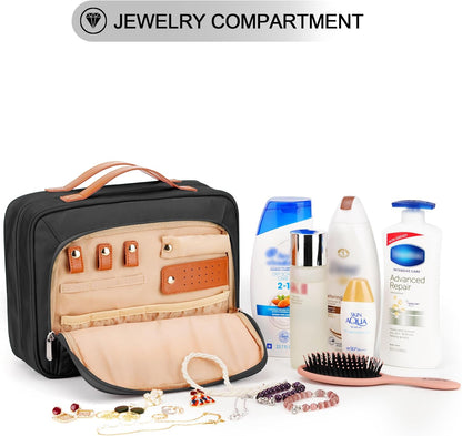 Travel Hanging Toiletry Bag for Women, Cruise Ship Essentials, with Jewelry Organizer, Extra Large Makeup Dopp Kit, Waterproof Cosmetic Bags, Toiletries Kit Set with Trolley Belt, Blue