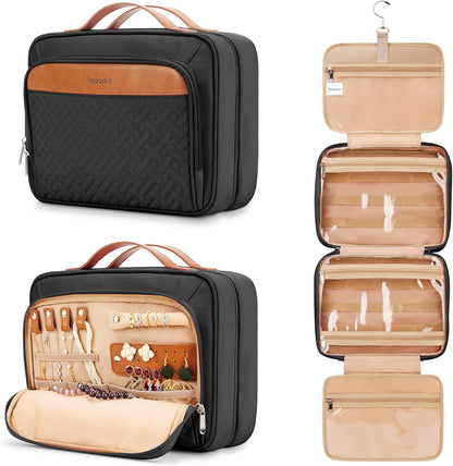 Travel Hanging Toiletry Bag for Women, Cruise Ship Essentials, with Jewelry Organizer, Extra Large Makeup Dopp Kit, Waterproof Cosmetic Bags, Toiletries Kit Set with Trolley Belt, Blue