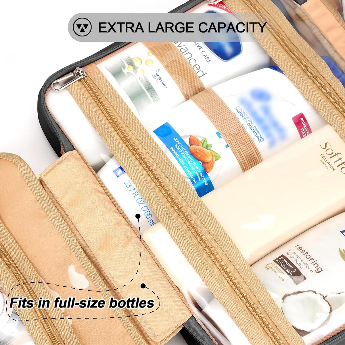 Travel Hanging Toiletry Bag for Women, Cruise Ship Essentials, with Jewelry Organizer, Extra Large Makeup Dopp Kit, Waterproof Cosmetic Bags, Toiletries Kit Set with Trolley Belt, Blue