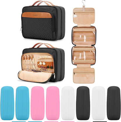 Travel Hanging Toiletry Bag for Women, Cruise Ship Essentials, with Jewelry Organizer, Extra Large Makeup Dopp Kit, Waterproof Cosmetic Bags, Toiletries Kit Set with Trolley Belt, Blue