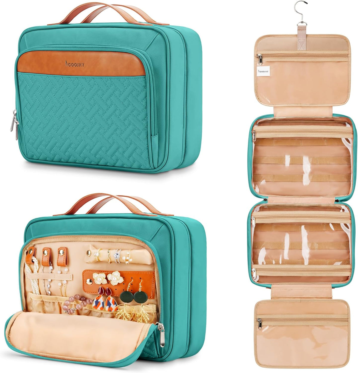 Travel Hanging Toiletry Bag for Women, Cruise Ship Essentials, with Jewelry Organizer, Extra Large Makeup Dopp Kit, Waterproof Cosmetic Bags, Toiletries Kit Set with Trolley Belt, Blue