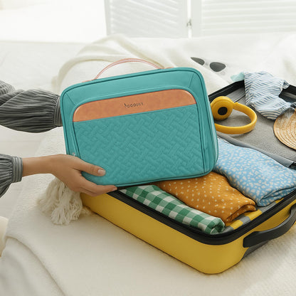 Travel Hanging Toiletry Bag for Women, Cruise Ship Essentials, with Jewelry Organizer, Extra Large Makeup Dopp Kit, Waterproof Cosmetic Bags, Toiletries Kit Set with Trolley Belt, Blue
