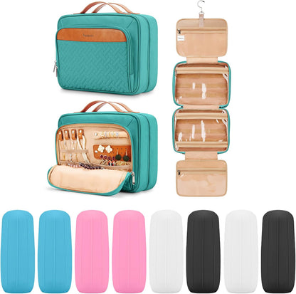 Travel Hanging Toiletry Bag for Women, Cruise Ship Essentials, with Jewelry Organizer, Extra Large Makeup Dopp Kit, Waterproof Cosmetic Bags, Toiletries Kit Set with Trolley Belt, Blue