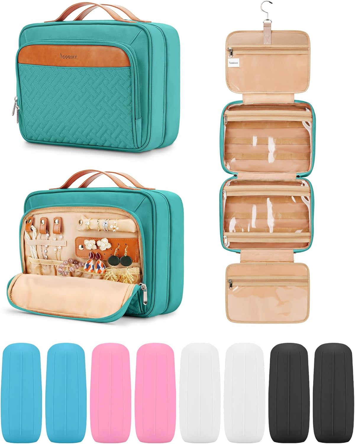 Travel Hanging Toiletry Bag for Women, Cruise Ship Essentials, with Jewelry Organizer, Extra Large Makeup Dopp Kit, Waterproof Cosmetic Bags, Toiletries Kit Set with Trolley Belt, Blue