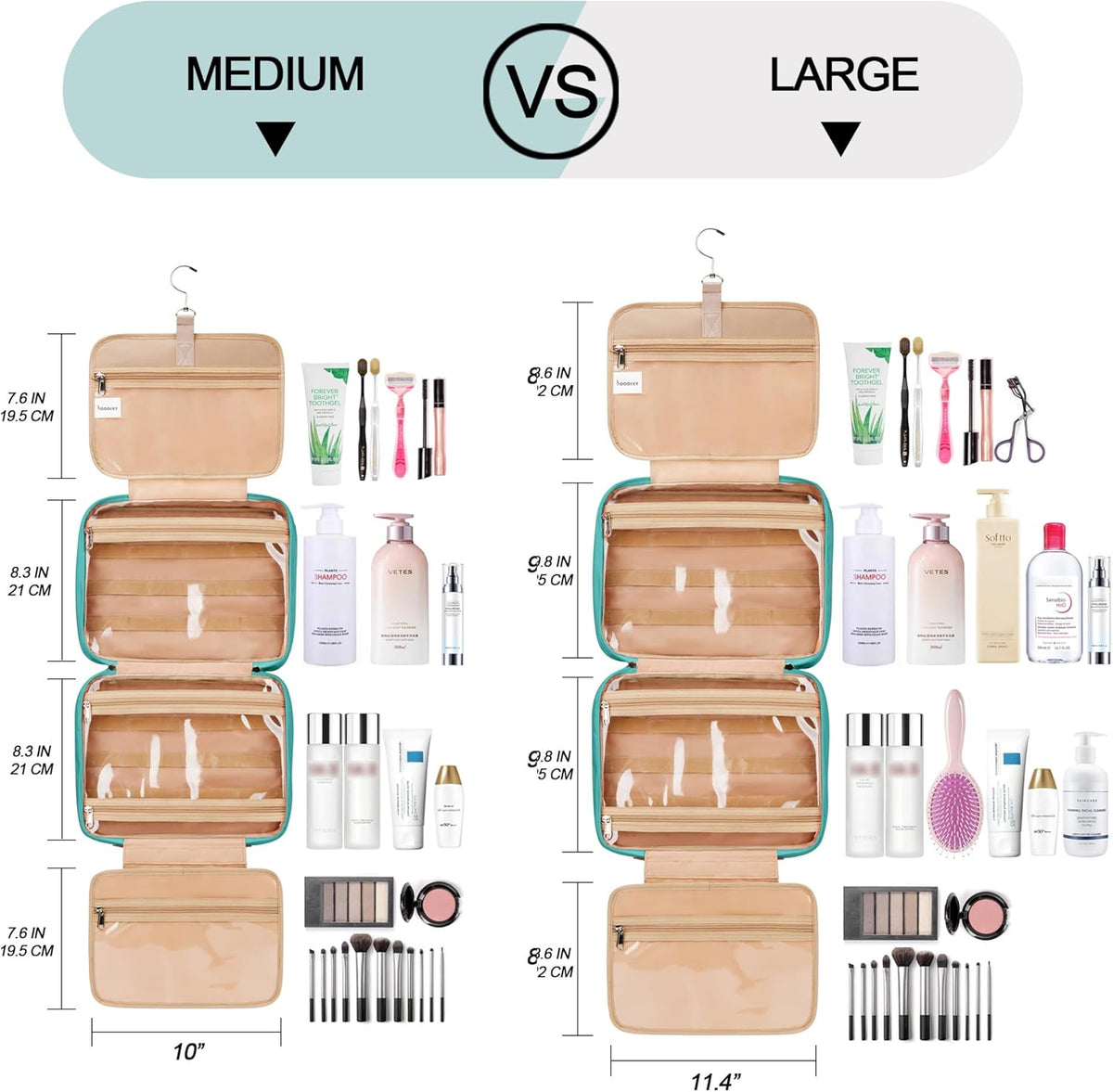 Travel Hanging Toiletry Bag for Women, Cruise Ship Essentials, with Jewelry Organizer, Extra Large Makeup Dopp Kit, Waterproof Cosmetic Bags, Toiletries Kit Set with Trolley Belt, Blue