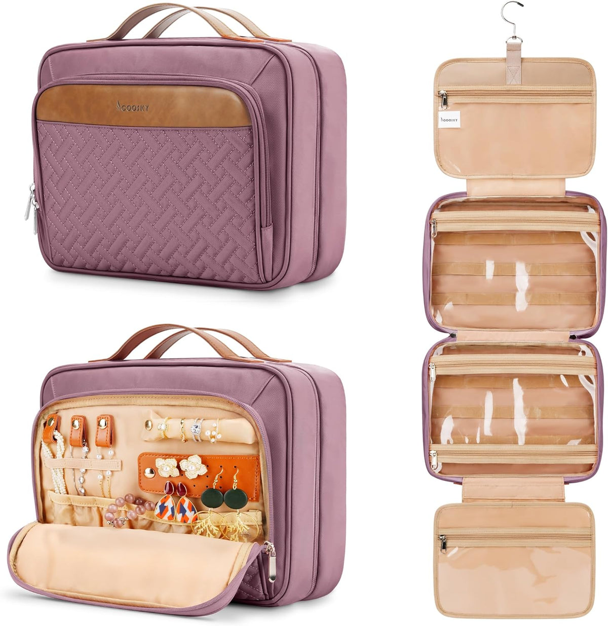 Travel Hanging Toiletry Bag for Women, Cruise Ship Essentials, with Jewelry Organizer, Extra Large Makeup Dopp Kit, Waterproof Cosmetic Bags, Toiletries Kit Set with Trolley Belt, Blue
