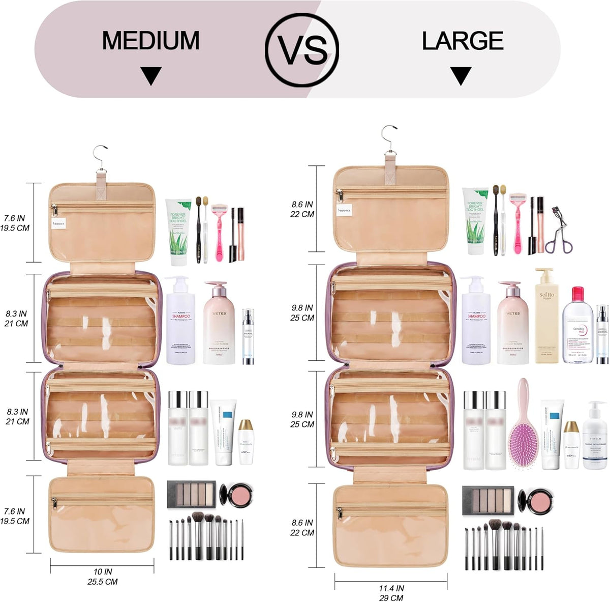 Travel Hanging Toiletry Bag for Women, Cruise Ship Essentials, with Jewelry Organizer, Extra Large Makeup Dopp Kit, Waterproof Cosmetic Bags, Toiletries Kit Set with Trolley Belt, Blue