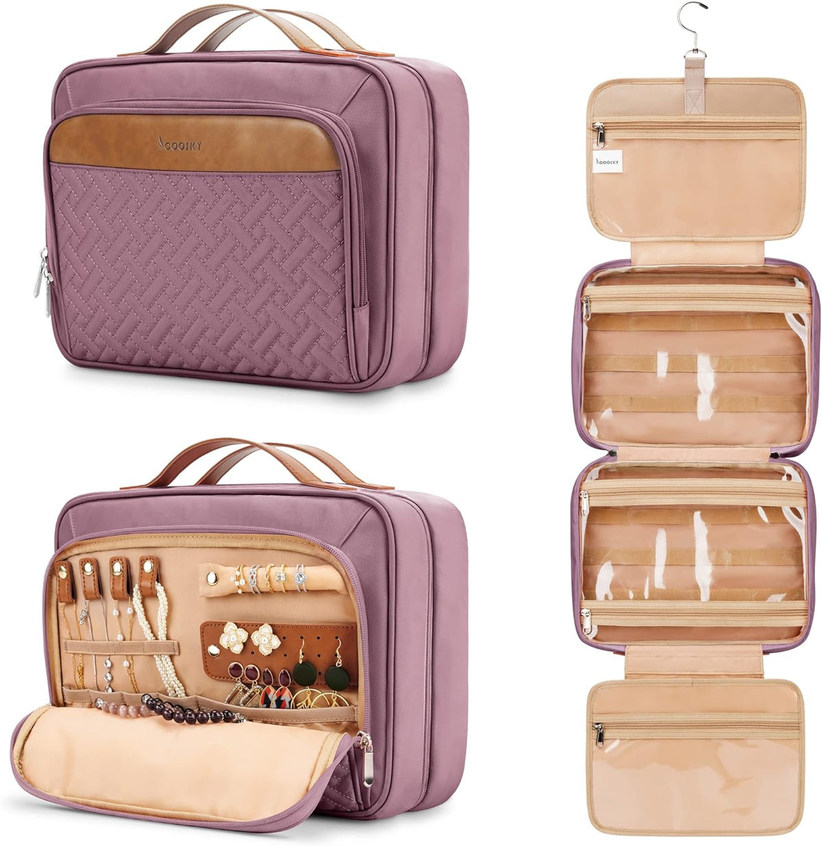 Travel Hanging Toiletry Bag for Women, Cruise Ship Essentials, with Jewelry Organizer, Extra Large Makeup Dopp Kit, Waterproof Cosmetic Bags, Toiletries Kit Set with Trolley Belt, Blue