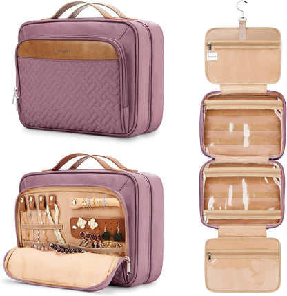 Travel Hanging Toiletry Bag for Women, Cruise Ship Essentials, with Jewelry Organizer, Extra Large Makeup Dopp Kit, Waterproof Cosmetic Bags, Toiletries Kit Set with Trolley Belt, Blue