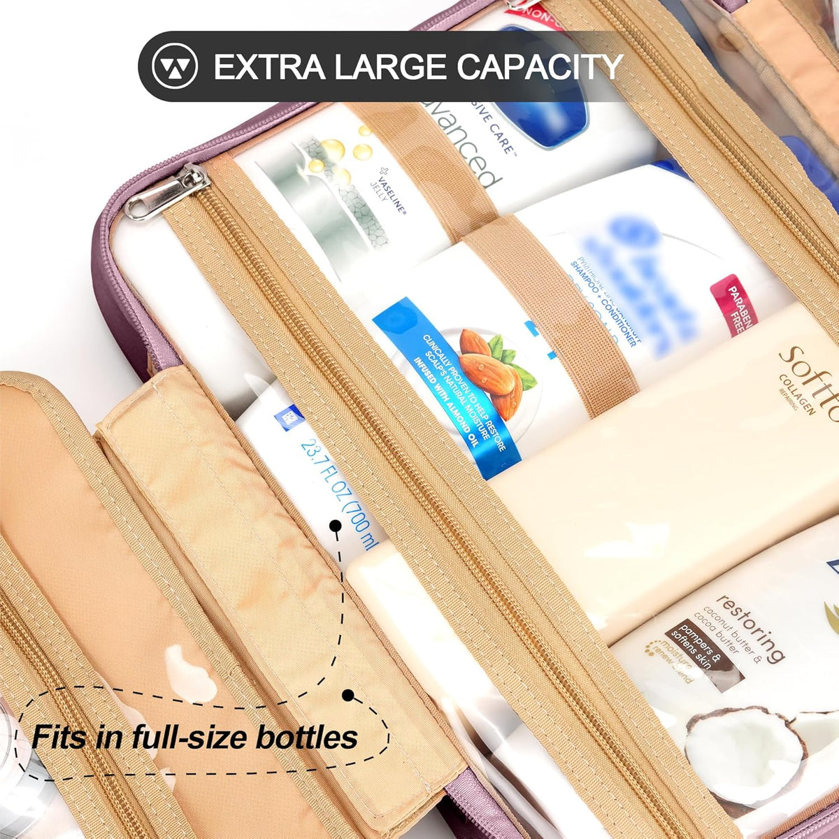 Travel Hanging Toiletry Bag for Women, Cruise Ship Essentials, with Jewelry Organizer, Extra Large Makeup Dopp Kit, Waterproof Cosmetic Bags, Toiletries Kit Set with Trolley Belt, Blue