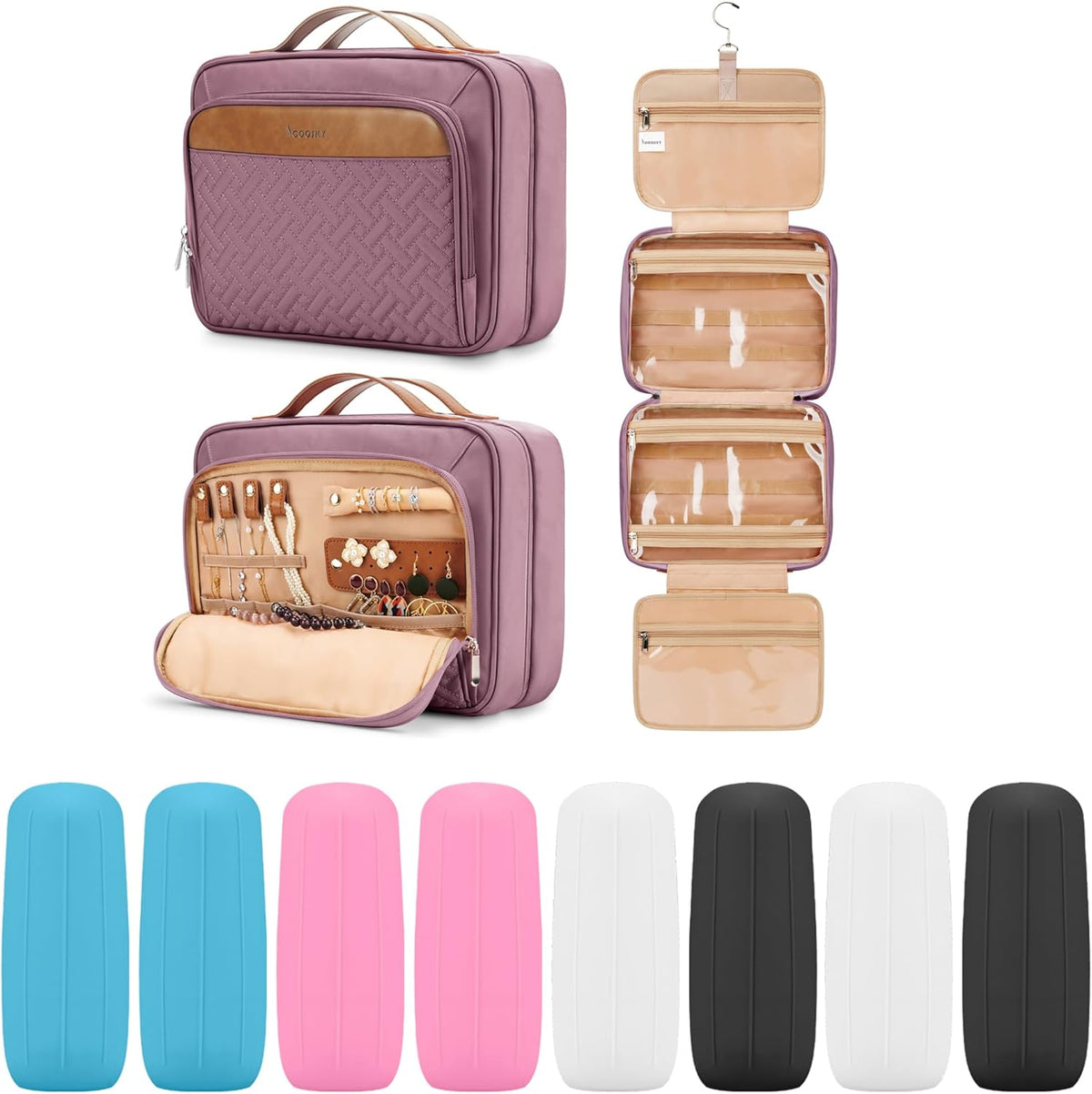 Travel Hanging Toiletry Bag for Women, Cruise Ship Essentials, with Jewelry Organizer, Extra Large Makeup Dopp Kit, Waterproof Cosmetic Bags, Toiletries Kit Set with Trolley Belt, Blue