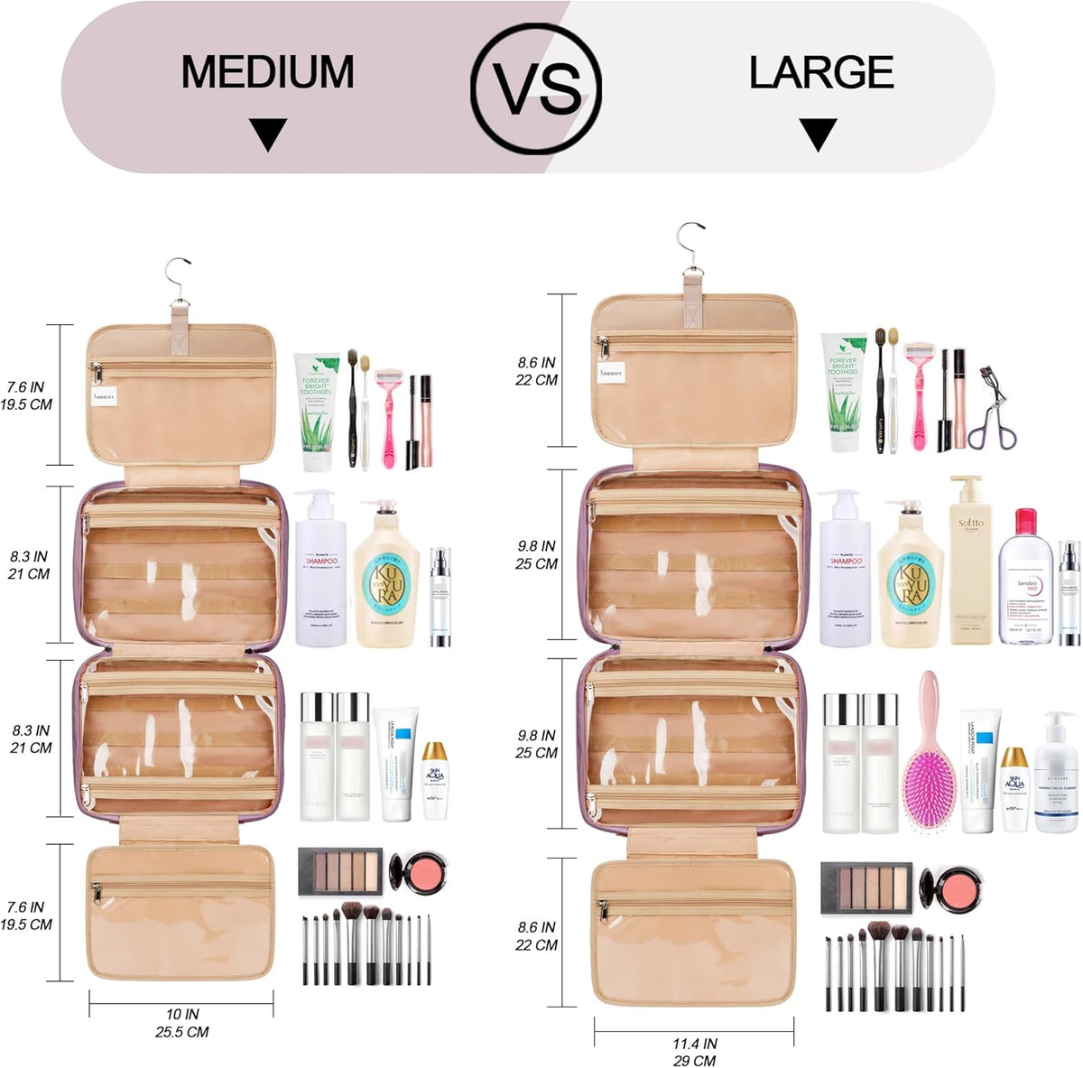 Travel Hanging Toiletry Bag for Women, Cruise Ship Essentials, with Jewelry Organizer, Extra Large Makeup Dopp Kit, Waterproof Cosmetic Bags, Toiletries Kit Set with Trolley Belt, Blue