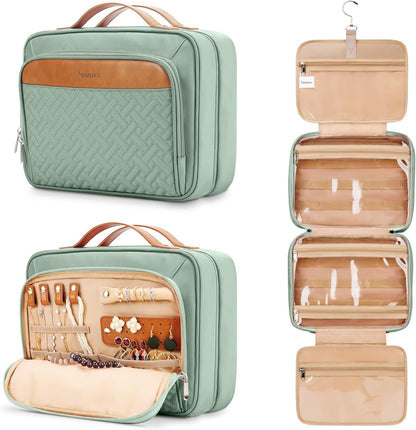 Travel Hanging Toiletry Bag for Women, Cruise Ship Essentials, with Jewelry Organizer, Extra Large Makeup Dopp Kit, Waterproof Cosmetic Bags, Toiletries Kit Set with Trolley Belt, Blue