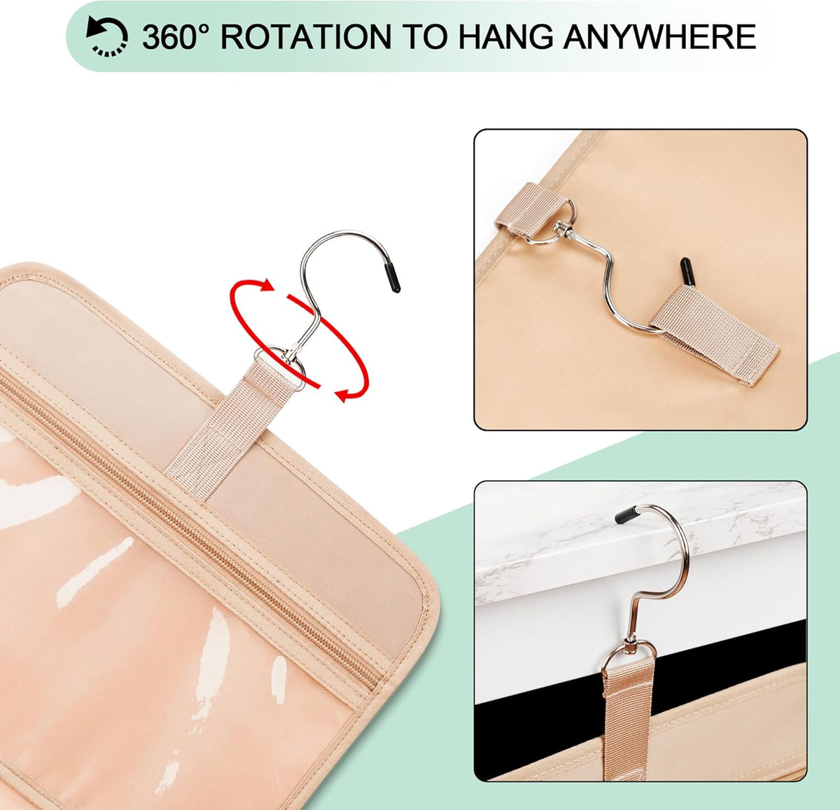 Travel Hanging Toiletry Bag for Women, Cruise Ship Essentials, with Jewelry Organizer, Extra Large Makeup Dopp Kit, Waterproof Cosmetic Bags, Toiletries Kit Set with Trolley Belt, Blue
