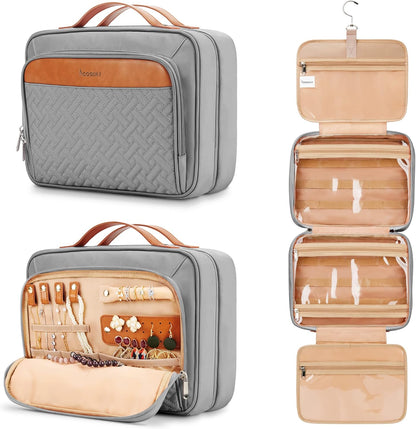 Travel Hanging Toiletry Bag for Women, Cruise Ship Essentials, with Jewelry Organizer, Extra Large Makeup Dopp Kit, Waterproof Cosmetic Bags, Toiletries Kit Set with Trolley Belt, Blue