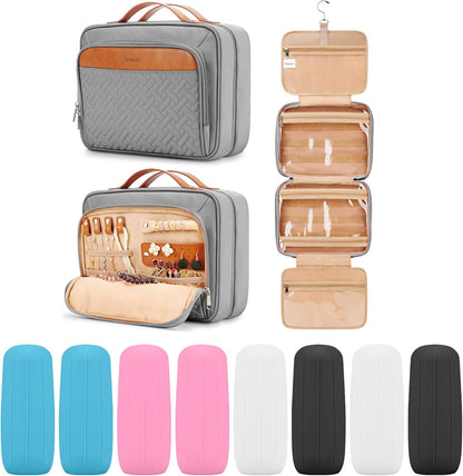 Travel Hanging Toiletry Bag for Women, Cruise Ship Essentials, with Jewelry Organizer, Extra Large Makeup Dopp Kit, Waterproof Cosmetic Bags, Toiletries Kit Set with Trolley Belt, Blue