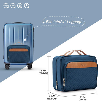 Travel Hanging Toiletry Bag for Women, Cruise Ship Essentials, with Jewelry Organizer, Extra Large Makeup Dopp Kit, Waterproof Cosmetic Bags, Toiletries Kit Set with Trolley Belt, Blue