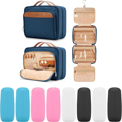 Travel Hanging Toiletry Bag for Women, Cruise Ship Essentials, with Jewelry Organizer, Extra Large Makeup Dopp Kit, Waterproof Cosmetic Bags, Toiletries Kit Set with Trolley Belt, Blue