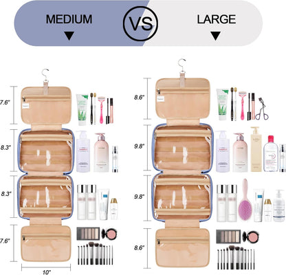 Travel Hanging Toiletry Bag for Women, Cruise Ship Essentials, with Jewelry Organizer, Extra Large Makeup Dopp Kit, Waterproof Cosmetic Bags, Toiletries Kit Set with Trolley Belt, Blue