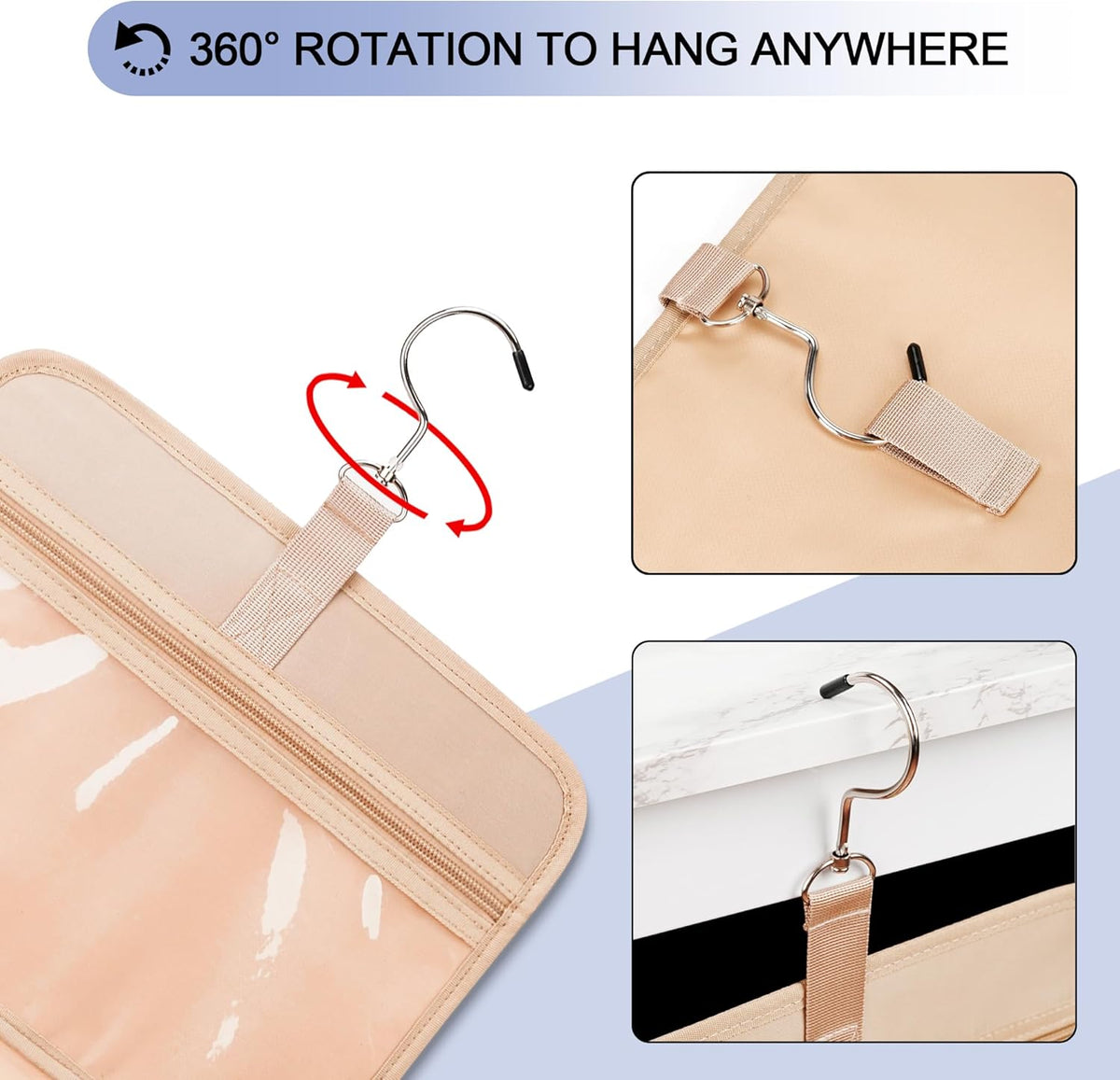 Travel Hanging Toiletry Bag for Women, Cruise Ship Essentials, with Jewelry Organizer, Extra Large Makeup Dopp Kit, Waterproof Cosmetic Bags, Toiletries Kit Set with Trolley Belt, Blue