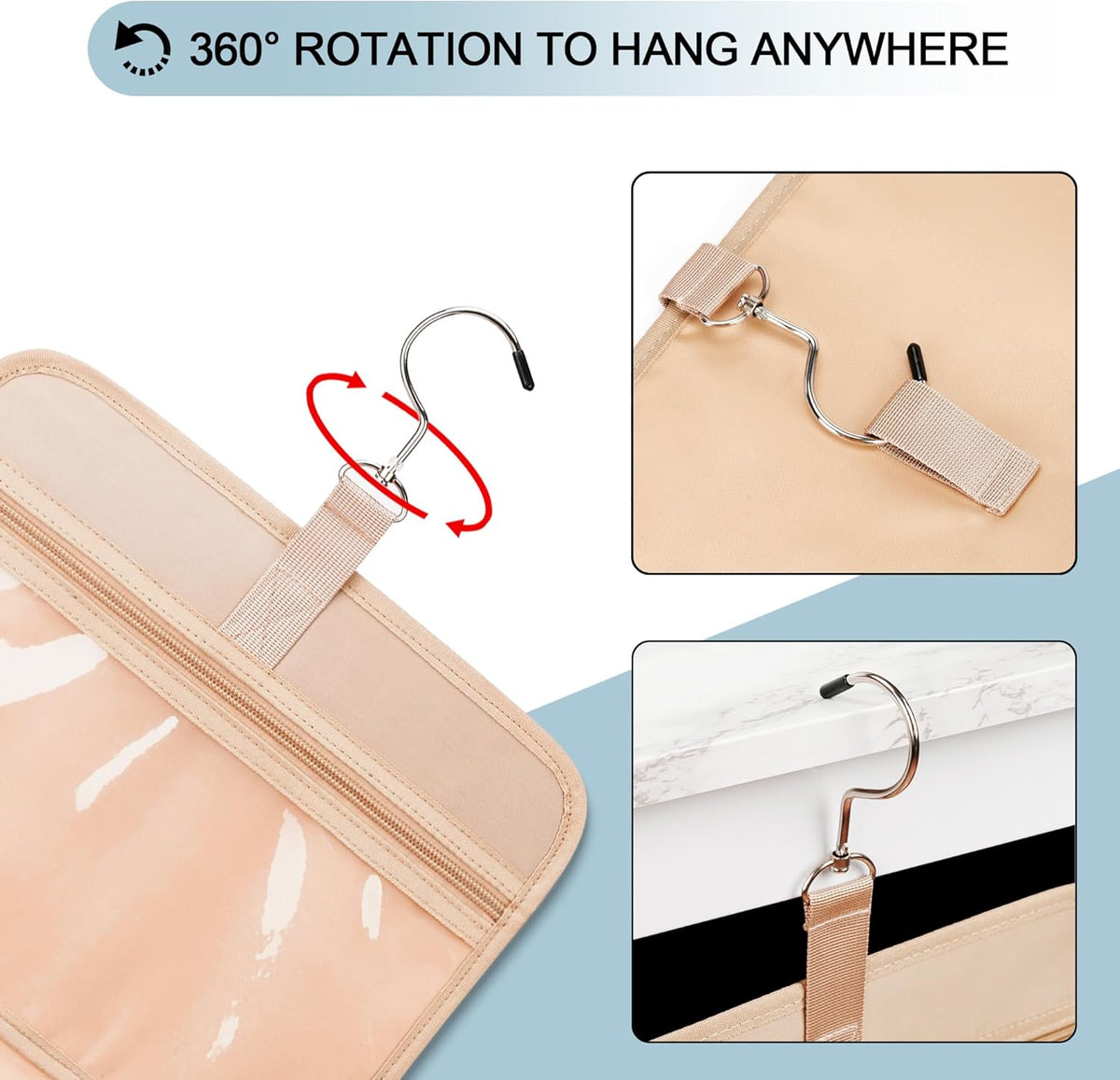 Travel Hanging Toiletry Bag for Women, Cruise Ship Essentials, with Jewelry Organizer, Extra Large Makeup Dopp Kit, Waterproof Cosmetic Bags, Toiletries Kit Set with Trolley Belt, Blue