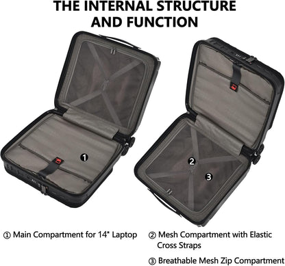 16" Carry on Luggage with 2 Laptop Compartments, Lightweight Hardshell ABS+PC Suitcase with Dual Control TSA Lock, with YKK Zipper, 4 Spinner Silent Wheels, for Business Travel, Black
